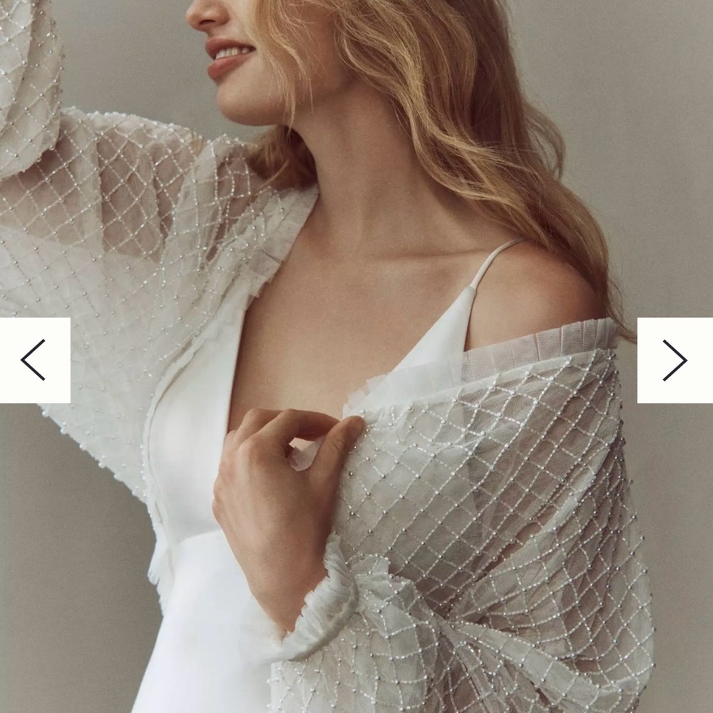 NWT BHLDN White Beaded Sheer Bolero Bridal Jacket - Picture 4 of 6